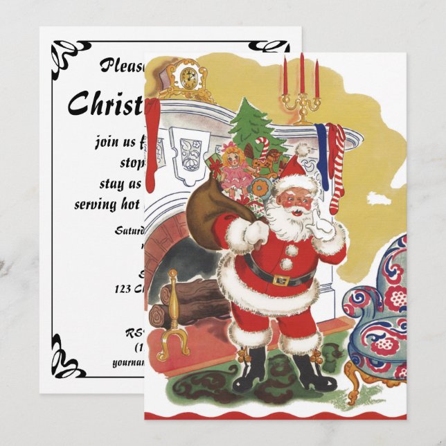 Vintage Jolly Santa Claus, Retro Christmas Party Invitation (Front/Back)