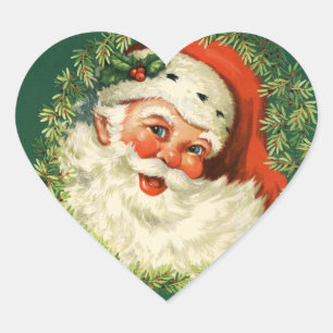 Vintage Jolly Santa Face Heart Sticker