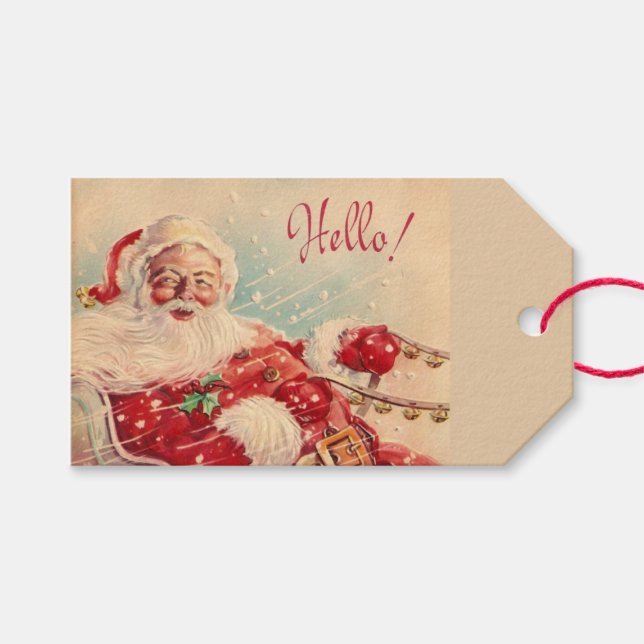 Vintage Jolly Santa Hello Gift Tags (Front (Horizontal))