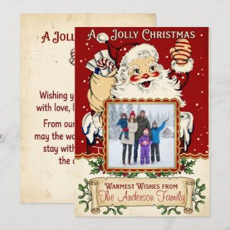 Vintage Jolly Santa Photo Holiday Card