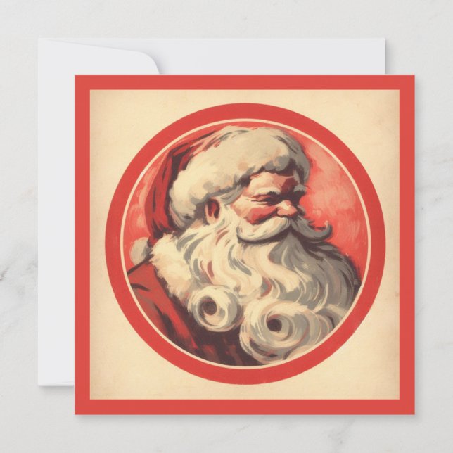 Vintage Jolly  Santa Retro Illustration Holiday Card (Front)