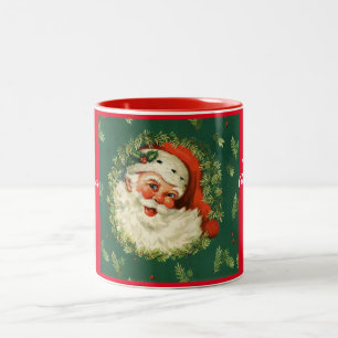 Vintage Jolly Santa Two-Tone Coffee Mug