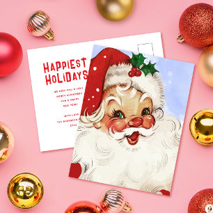 Vintage Jolly Santa Watercolor Christmas Holiday Postcard