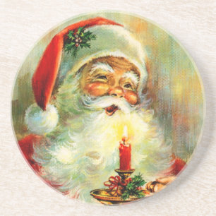 Vintage Jolly Santa with Candle Coaster