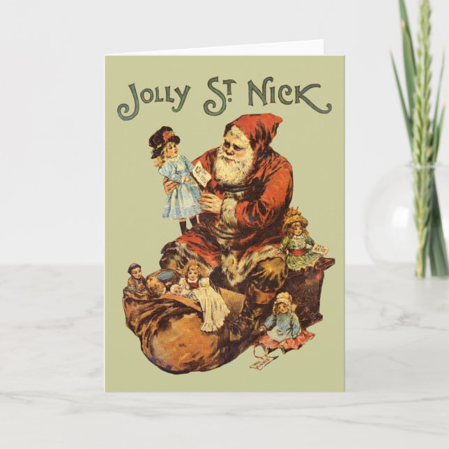 Vintage Jolly St. Nick Art Santa Christmas Holiday Card (Front)