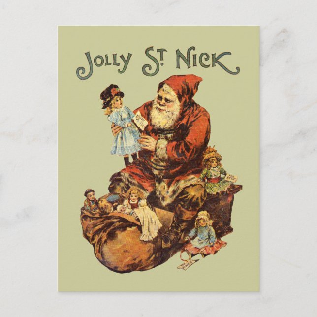 Vintage Jolly St. Nick Holiday Postcard (Front)