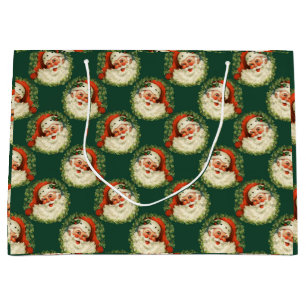 Vintage Jolly St. Nick Santa Claus Christmas Xmas Large Gift Bag