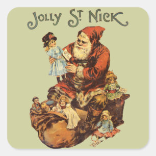 Vintage Jolly St. Nick Square Sticker
