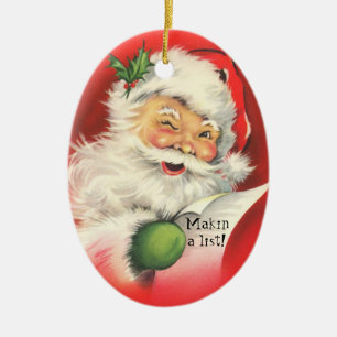 Vintage Jolly Winking Santa Christmas-Ornament Ceramic Tree Decoration