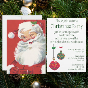 Vintage Jolly Winking Santa Claus, Christmas Party Invitation