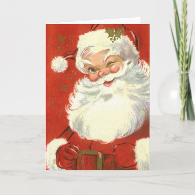 Vintage Jolly Winking Santa Claus Holiday Card (Front)