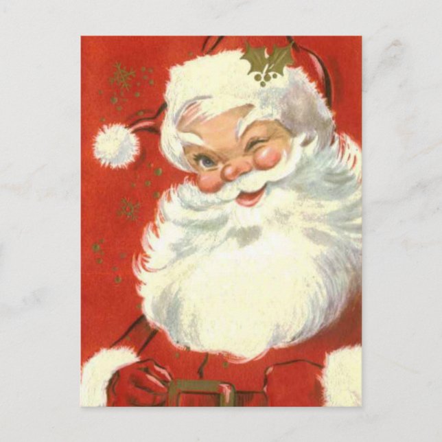Vintage Jolly Winking Santa Claus Holiday Postcard (Front)