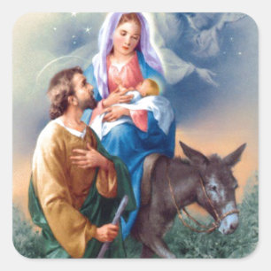 Vintage Joseph And Mary With Baby Jesus Square Sticker