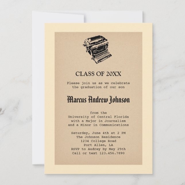 Vintage Journalism Graduation Invitation (Front)