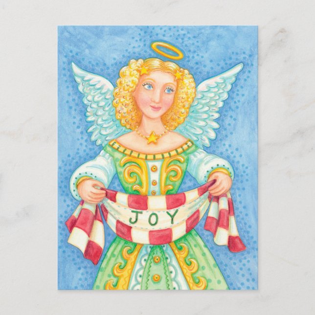 Vintage Joy Angel Christmas Holiday Postcard (Front)