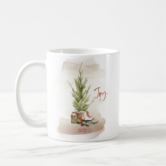 Vintage Joy Christmas Holiday Scene Coffee Mug (Left)