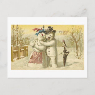 Vintage Joyeux Noel Snowman & Woman Card