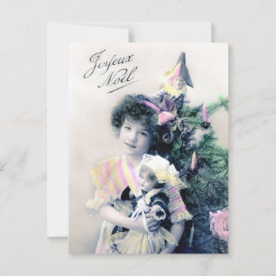 Vintage Joyeux Noël with Girl and Doll Postcard