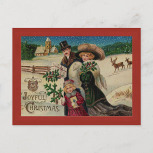 Vintage Joyful Christmas Family Postcard