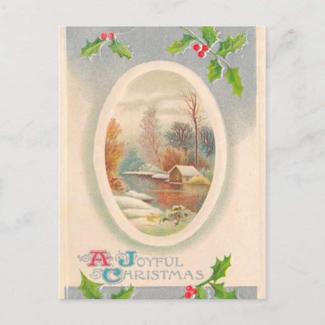 Vintage Joyful Christmas Holiday Postcard (Front)