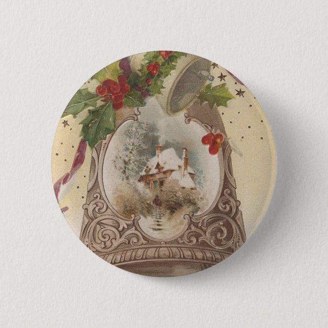 Vintage Joyous Christmas Bell 6 Cm Round Badge (Front)