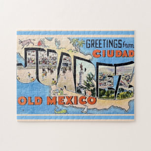 Vintage Juarez Mexico Postcard Jigsaw Puzzle