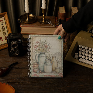  Vintage Jugs of Flowers Farm Pattern  Notebook