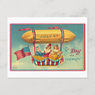 Vintage July 4th Airship Card for Independence Day