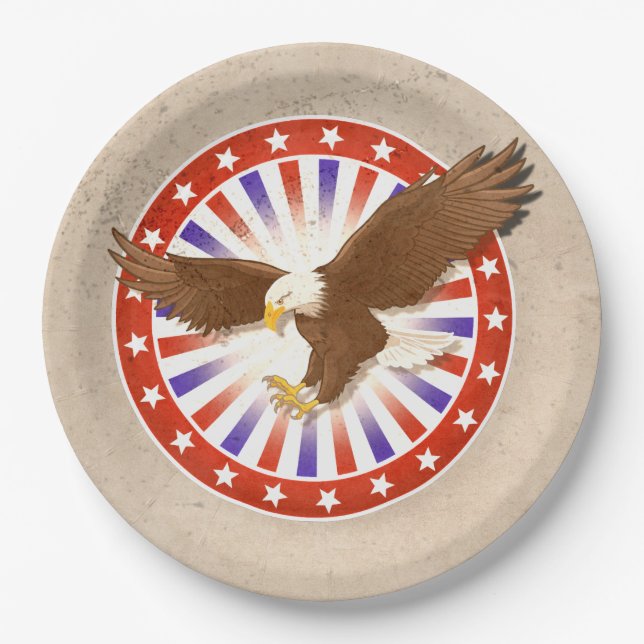 Vintage July 4th Eagle Logo Paper Plate (Front)