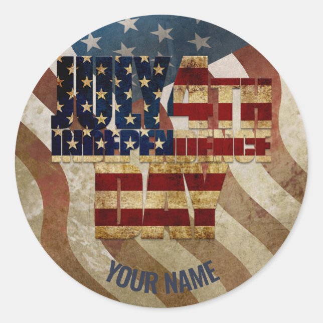 Vintage July 4th Independence Day Design Classic Round Sticker (Front)