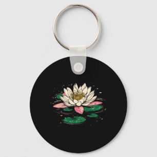 Vintage July Birth Flower Water Lily Lotus Garden Key Ring