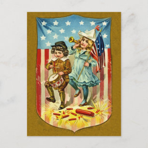 Vintage July Fourth Postcard Invitation