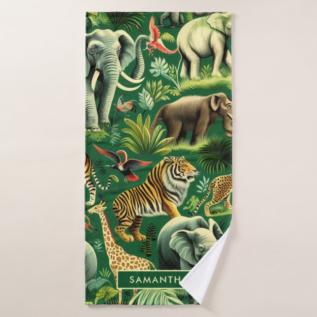 Vintage Jungle Animals Pattern Bath Towel (Bath Towel)