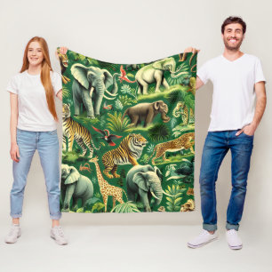Vintage Jungle Animals Pattern Fleece Blanket