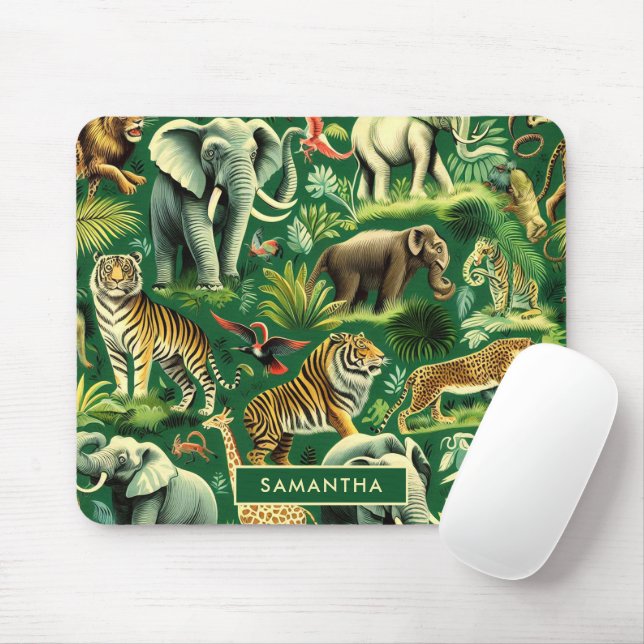Vintage Jungle Animals Pattern Mouse Mat (With Mouse)