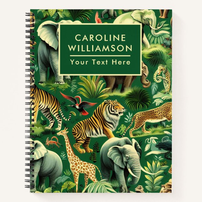 Vintage Jungle Animals Pattern Notebook (Front)