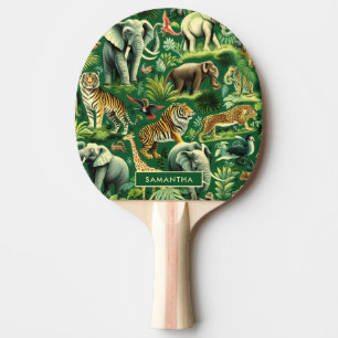 Vintage Jungle Animals Pattern Ping Pong Paddle