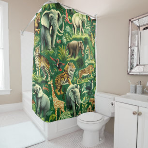 Vintage Jungle Animals Pattern Shower Curtain