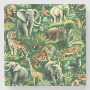 Vintage Jungle Animals Pattern Stone Coaster
