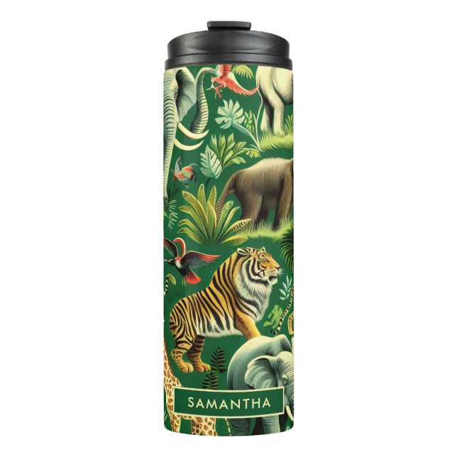 Vintage Jungle Animals Pattern Thermal Tumbler (Front)