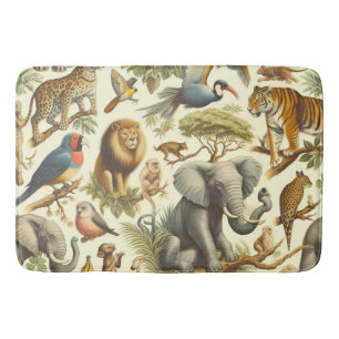 Vintage Jungle Animals Watercolor Bath Mat