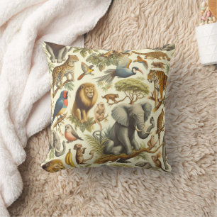 Vintage Jungle Animals Watercolor Cushion