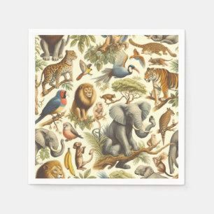 Vintage Jungle Animals Watercolor Napkin