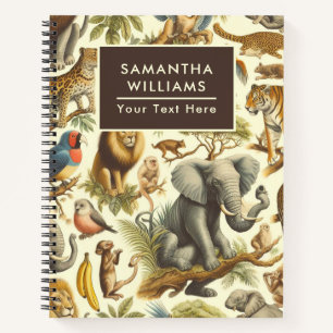 Vintage Jungle Animals Watercolor Notebook