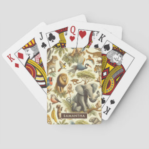 Vintage Jungle Animals Watercolor Playing Cards
