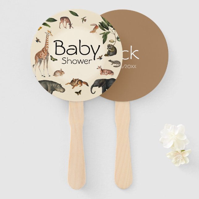 Vintage Jungle Baby Shower Hand Fan (Front and Back)