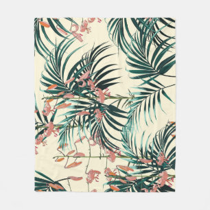 Vintage Jungle: Dark Green, Orange Lily. Fleece Blanket