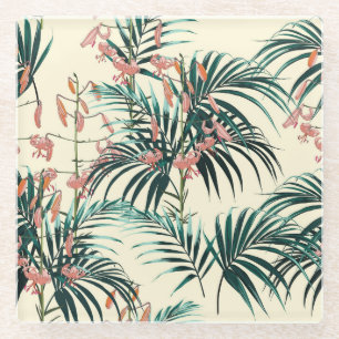 Vintage Jungle: Dark Green, Orange Lily. Glass Coaster