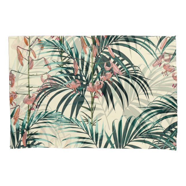 Vintage Jungle: Dark Green, Orange Lily. Pillowcase (Front)