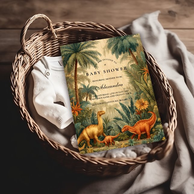 Vintage Jungle Dinosaur Baby Shower Invitation (Creator Uploaded)